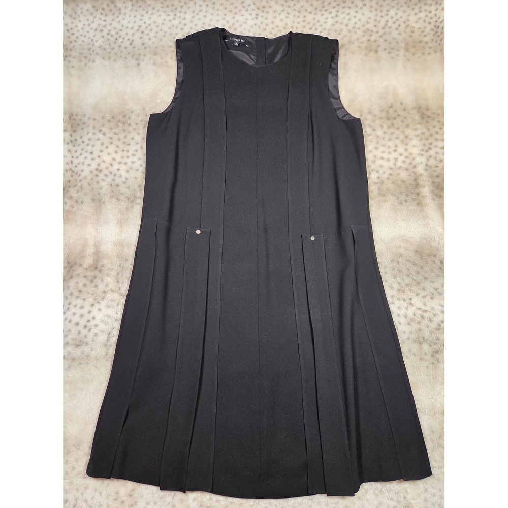 Lafayette 148 New York Black Pleated Sleeveless Shift Dress Size L Designer